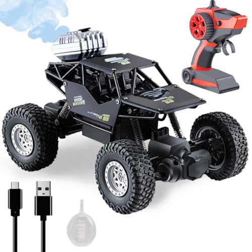 Wembley Rechargeable Remote Control Monster Truck RC Car Big Size Off Road 2WD Rock Crawler Battery Water Mist Spray and High-Speed Racing Toy for Boys (Black), 5 Years And Above - Image 1