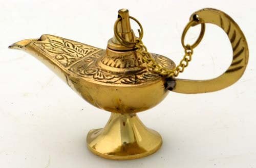 Vrinda® Brass Aladdin Genie Lamp Incense Burner – Magic Genie Lamp Pot with Exquisite Hollow Carved - Exquisite Decorative Piece for Aromatherapy, Home and Office Decor (Gold) - Image 1
