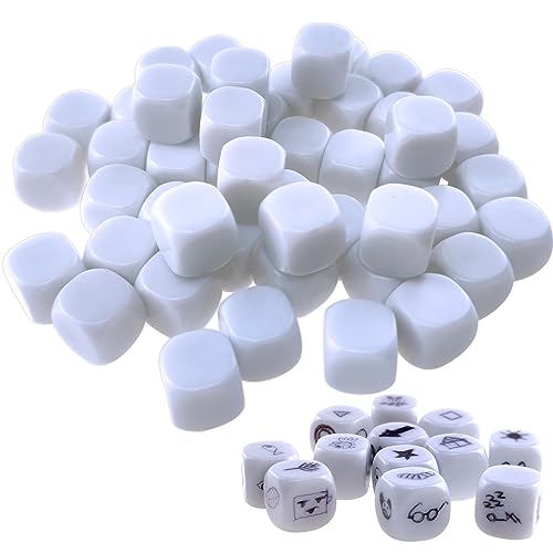 IFAMIO 16MM Blank White Dice Set Acrylic Rounded D6 Dice Cubes for Game Party Fun DIY Sticker and Math Teaching Pack of 50 - Image 1
