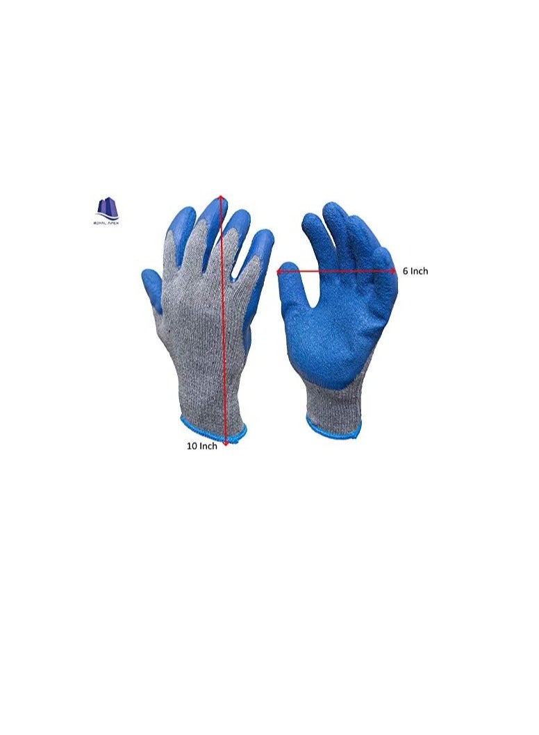 Rubber Latex Double Coated Work Gloves with Grip for Construction, Gardening Gloves, Heavy Duty Cotton Blend Blue Uni size (5 Pair) - Image 1
