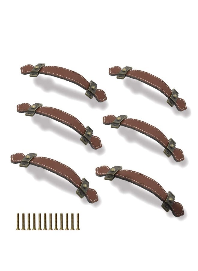 6 قطع مقبض أثاث بسطح جلدي 6.3 تصميم عتيق مقبض جلدي قوي لسحب الأدراج والخزائن وحقيبة PU - Image 1