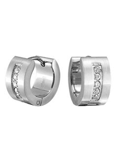 Stainless Steel Cubic Zirconia Huggie Hoop Earrings Grey