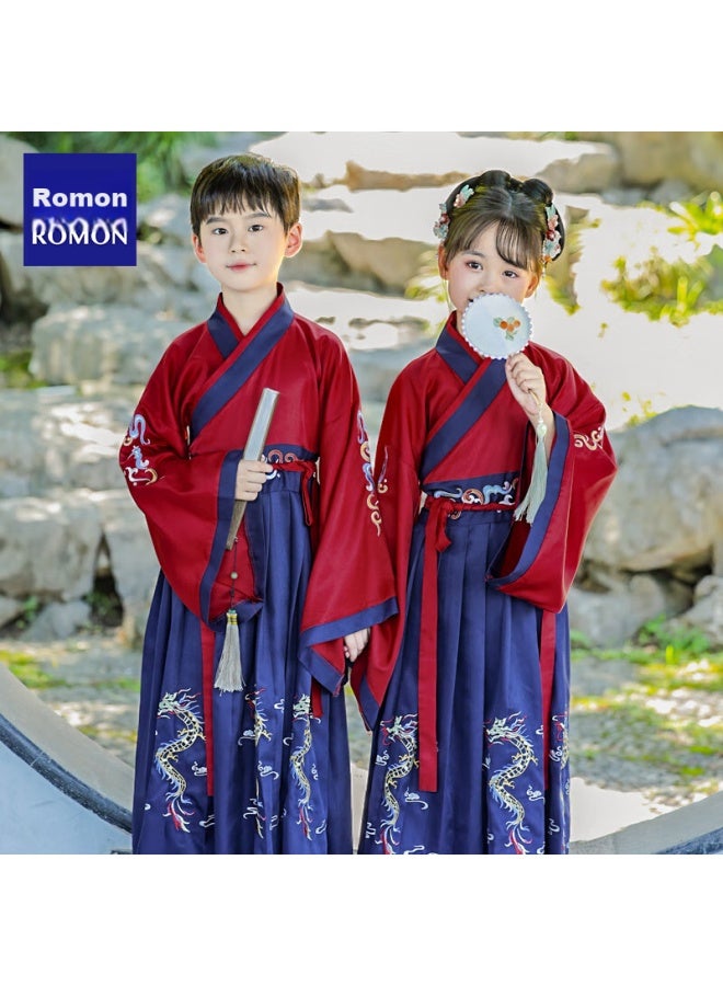ROMON Luomeng Children's Traditional Chinese Costume For Boys And Girls, Ancient Chinese Style School Recitation Outfit, Performance Costume, Wine Red, Size 150  - Image 5