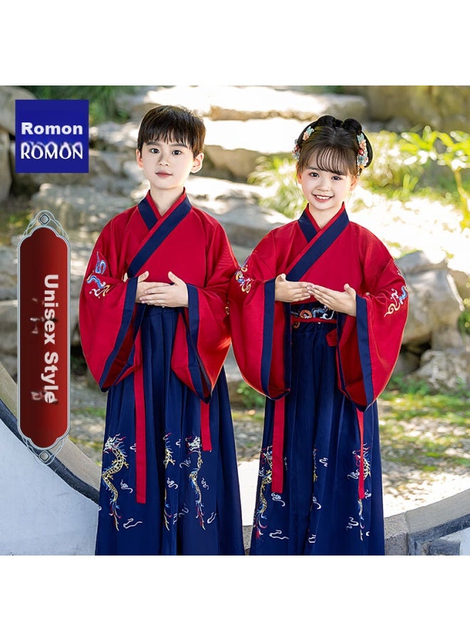ROMON Luomeng Children's Traditional Chinese Costume For Boys And Girls, Ancient Chinese Style School Recitation Outfit, Performance Costume, Wine Red, Size 150  - Image 2
