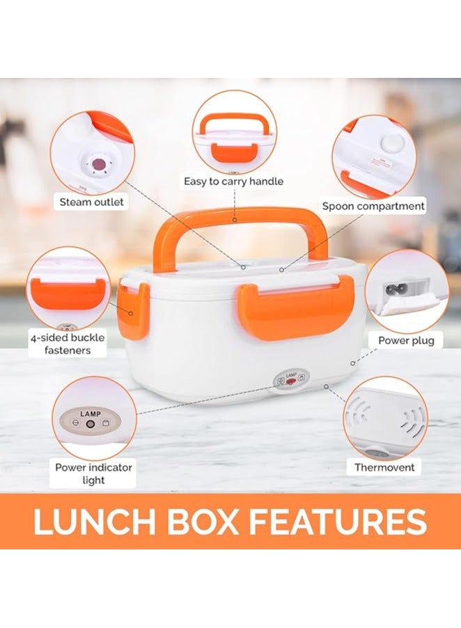 Loquat Electric Lunch Box,110V u0026 12V Heated Lunch Box,Portable Heating Lunch Boxes for Adults, Food Warmer Food Warmer Bento Boxes,Stainless Steel Food Heater for Car/Office/Home (Orange) - Image 2