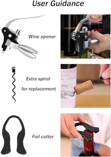Cooko Wine Opener Set,Wine Bottle Opener Including Foil Cutter, Bottle Stopper Pourer and Extra Spiral,Wine Corkscrew Set,Gift box Opener Kit. - Image 3