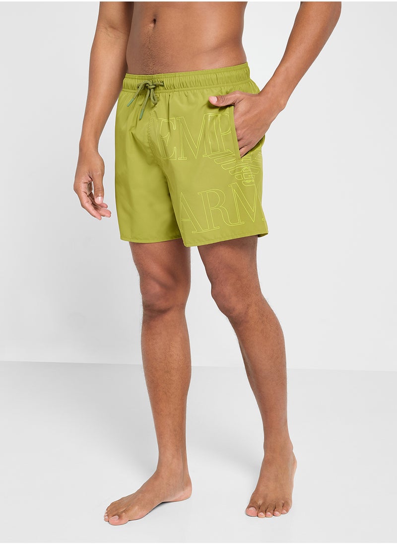 EMPORIO ARMANI - Beachwear Logo  Drawstring Shorts - Image 1