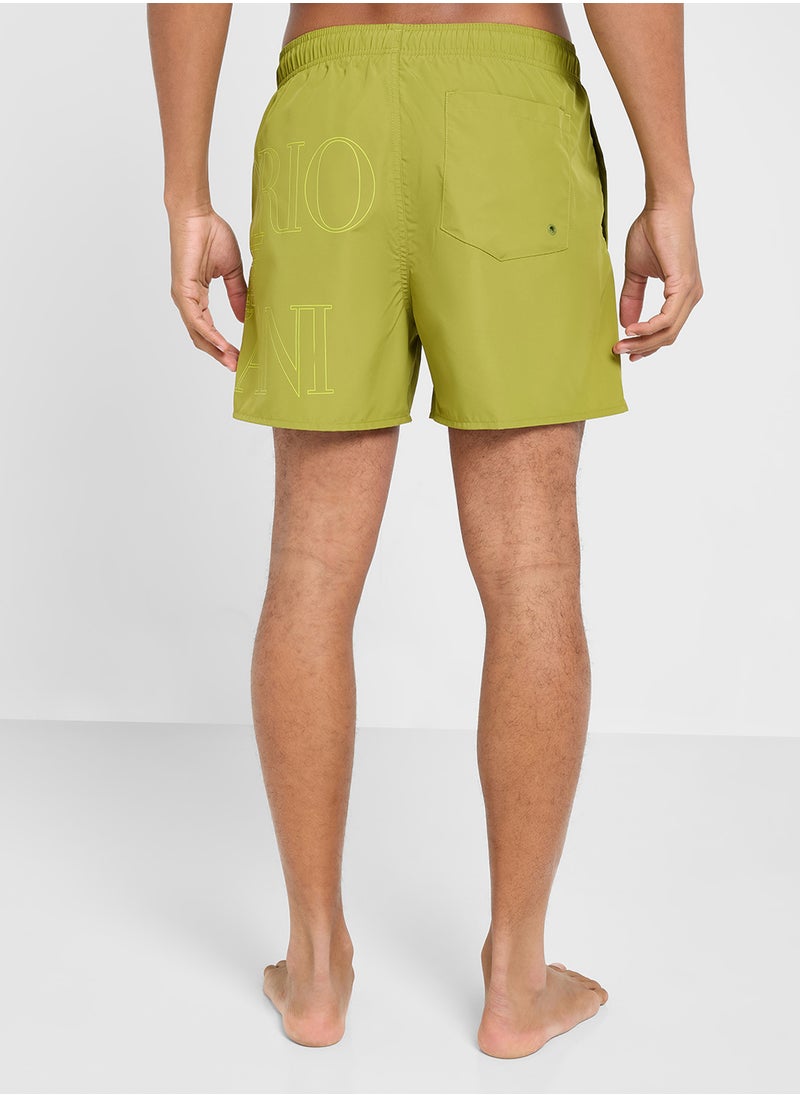 EMPORIO ARMANI - Beachwear Logo  Drawstring Shorts - Image 1