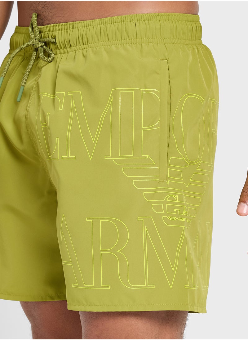EMPORIO ARMANI - Beachwear Logo  Drawstring Shorts - Image 1