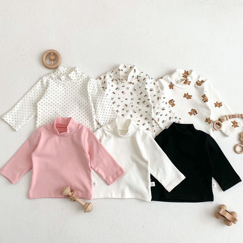 Ins Style Infant Cotton Top Semi-High Collar Base Shirt Baby Unisex Casual Printed Outer Wear T-Shirt - Image 2