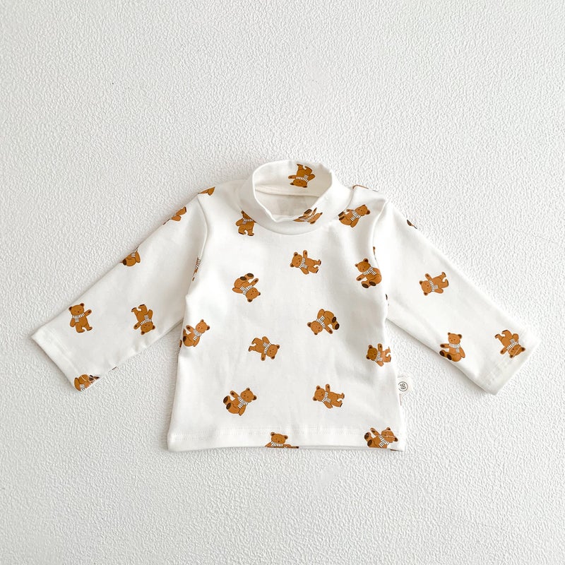 Ins Style Infant Cotton Top Semi-High Collar Base Shirt Baby Unisex Casual Printed Outer Wear T-Shirt - Image 4