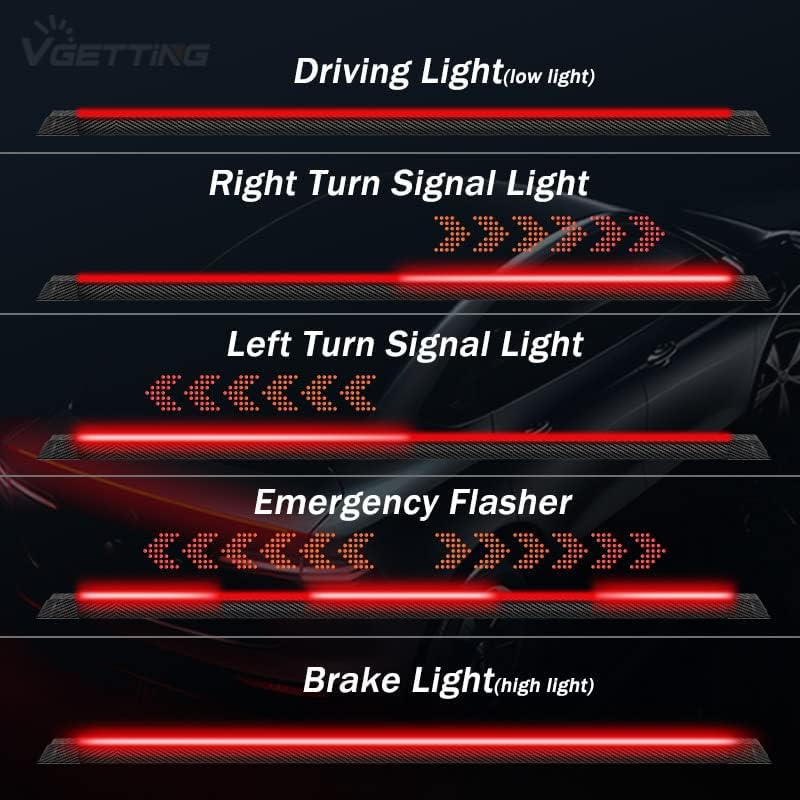 VGETTING 50 Inch LED Third Brake Light Bar - Carbon Fiber Red Sequential Light Strip - Image 2