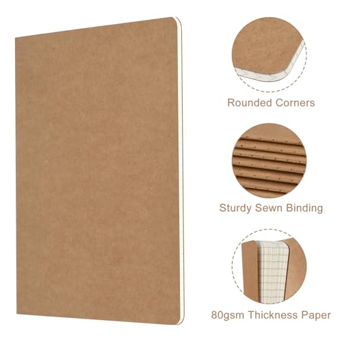 ZCZN 5 Pack A5 Kraft Notebooks Bulk, 8.15x5.5 Inches Graph Paper Journaling Notebooks, Notebooks for Work, Composition Notebooks for School, Journal Notebooks for Office, 60 Pages - Image 4