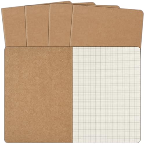 ZCZN 5 Pack A5 Kraft Notebooks Bulk, 8.15x5.5 Inches Graph Paper Journaling Notebooks, Notebooks for Work, Composition Notebooks for School, Journal Notebooks for Office, 60 Pages - Image 1