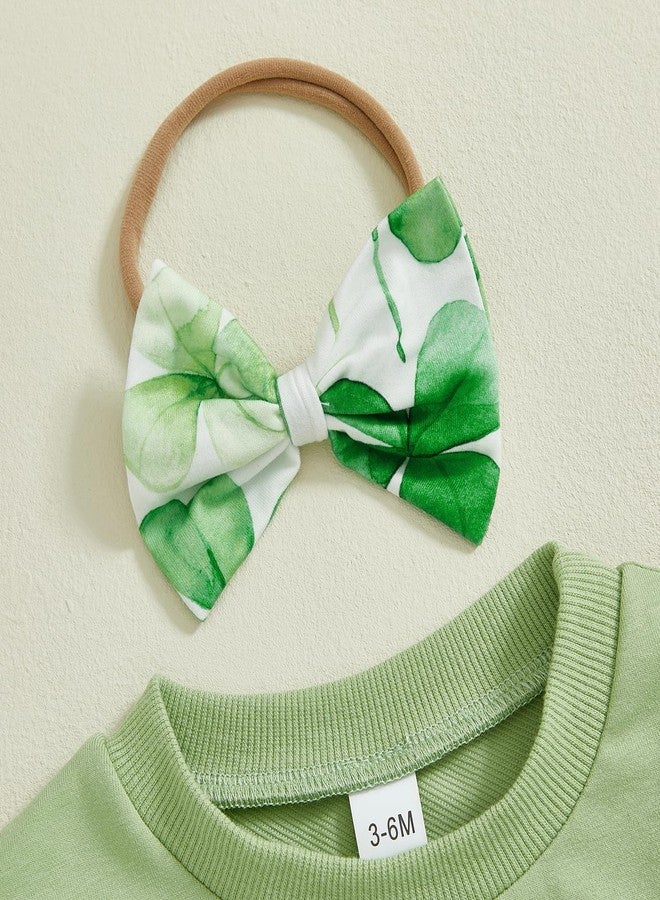 Karuedoo Toddler Baby Girl St Patricks Day Outfit Letter Print Ruffle Long Sleeve Sweatshirt Clover Pants Headband 3Pcs Set (Green, 2-3T) - Image 4