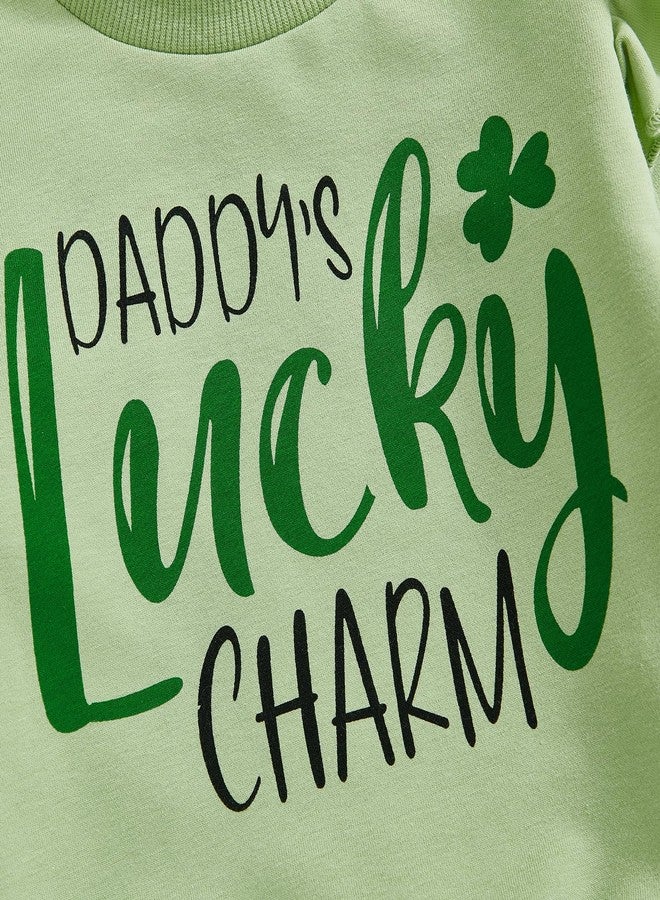 Karuedoo Toddler Baby Girl St Patricks Day Outfit Letter Print Ruffle Long Sleeve Sweatshirt Clover Pants Headband 3Pcs Set (Green, 2-3T) - Image 5