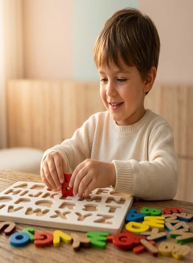 Maskeen Wooden Colourful Learning Puzzle Toy Tray for Kids with knobs Featuring Problem-Solving Ability, Color Recognition, and Concentration (Alphabat Puzzle) - Image 4