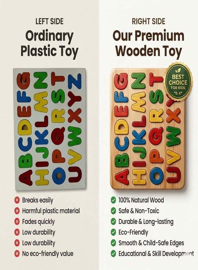 Maskeen Wooden Colourful Learning Puzzle Toy Tray for Kids with knobs Featuring Problem-Solving Ability, Color Recognition, and Concentration (Alphabat Puzzle) - Image 2