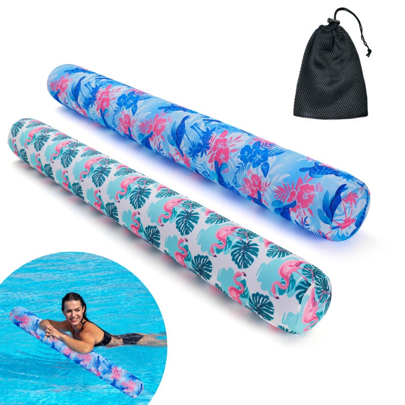 Brmoka Inflatable Swimming Pool Noodle 2 Pack Soft Fabric Quick Drying Covered Large Pool Floats Noodles Premium Buoyancy Swim PoolFloats with Portable Storage Bag for Pool Party Toy FlamingosTurtles - Image 2