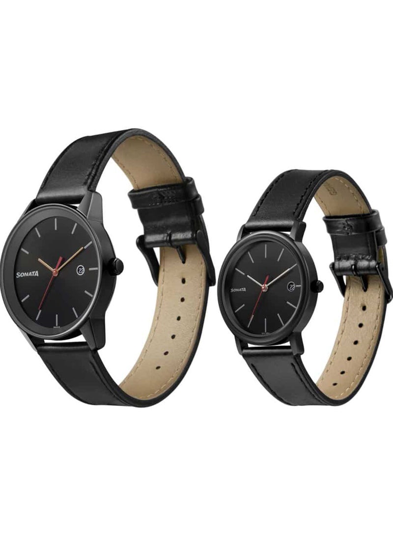 سوناتا ساعة يد جلدية للجنسين بعقارب دائرية - 47 مم - Image 2