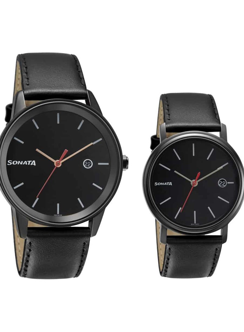 سوناتا ساعة يد جلدية للجنسين بعقارب دائرية - 47 مم - Image 1