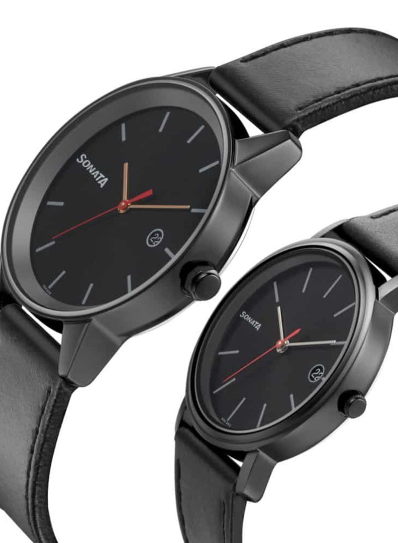 سوناتا ساعة يد جلدية للجنسين بعقارب دائرية - 47 مم - Image 3