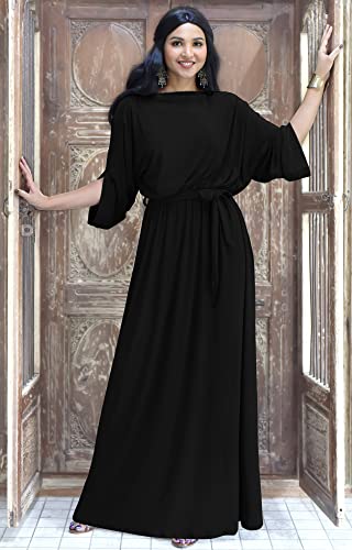 KOH KOH Womens Long Flowy Casual Short Half Sleeve with Sleeves Fall Winter Floor Length Evening Modest A-line Formal Maternity Gown Gowns Maxi Dress Dresses, Black L 12-14 - Image 4