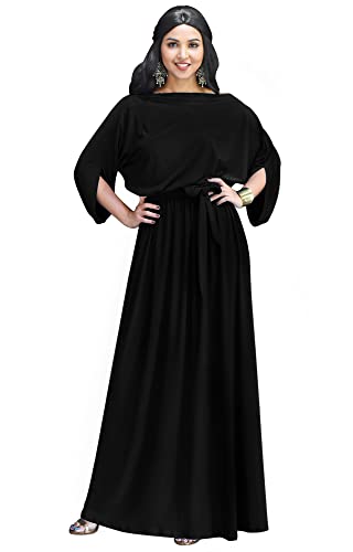 KOH KOH Womens Long Flowy Casual Short Half Sleeve with Sleeves Fall Winter Floor Length Evening Modest A-line Formal Maternity Gown Gowns Maxi Dress Dresses, Black L 12-14 - Image 1