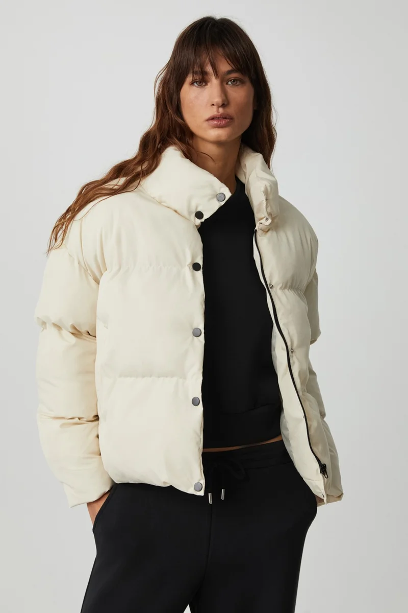 GRIMELANGE Keıran Women's Stand Collar Lined White Coat