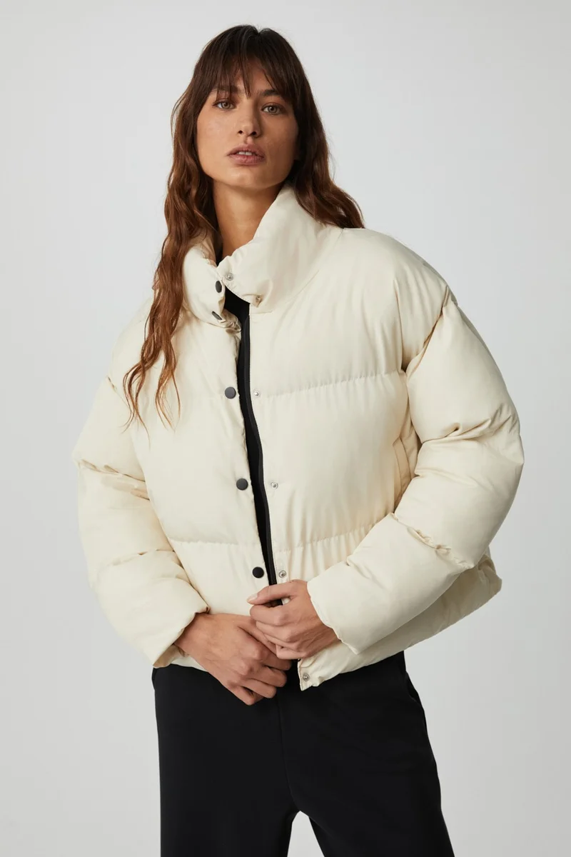 GRIMELANGE Keıran Women's Stand Collar Lined White Coat