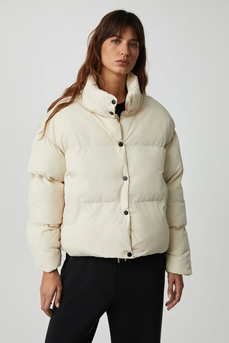 GRIMELANGE Keıran Women's Stand Collar Lined White Coat