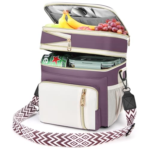 LOKASS Lunch Box & Lunch Bag for Women Men Double Deck, Large Insulated Adult Lunch Box Leakproof Lunchbox Cooler Bag for Work Picnic Beach,（Dark Pink 16L） - Image 1