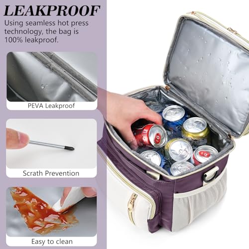 LOKASS Lunch Box & Lunch Bag for Women Men Double Deck, Large Insulated Adult Lunch Box Leakproof Lunchbox Cooler Bag for Work Picnic Beach,（Dark Pink 16L） - Image 4