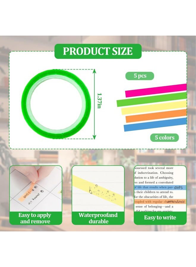 Bolsdoic 5 Rolls Highlighter Tapes, Colored Transparent Marking Sticker, Removable Fluorescent Neon Tape for Students Teachers Reading Taking Notes at Class Home Office - Image 2