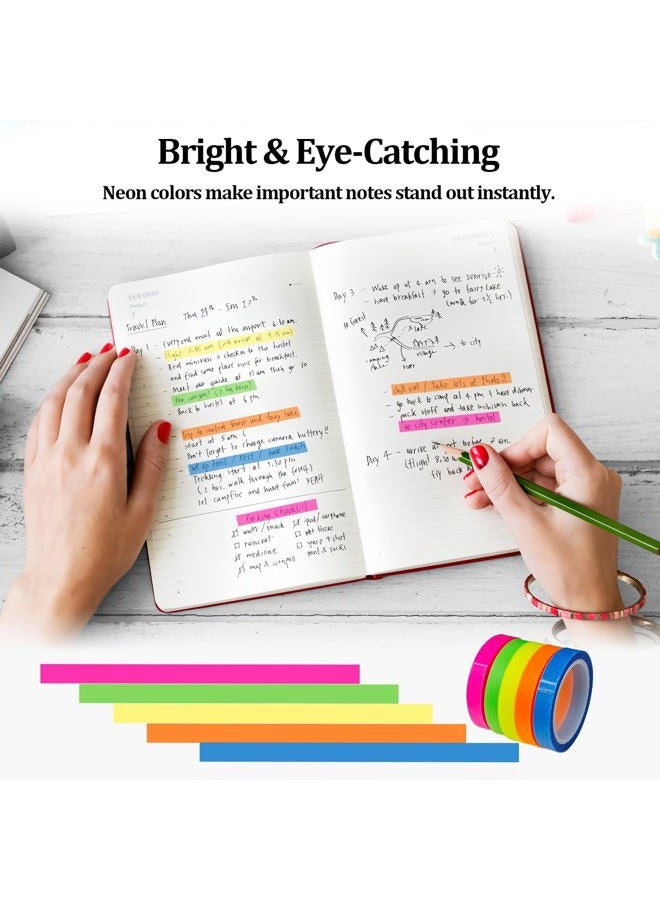 Bolsdoic 5 Rolls Highlighter Tapes, Colored Transparent Marking Sticker, Removable Fluorescent Neon Tape for Students Teachers Reading Taking Notes at Class Home Office - Image 5