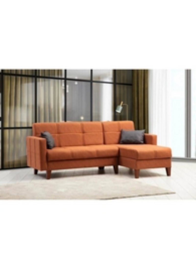 Homzmart Swedish Wood and Linen L-Shape Sofa- Orange  - Image 2