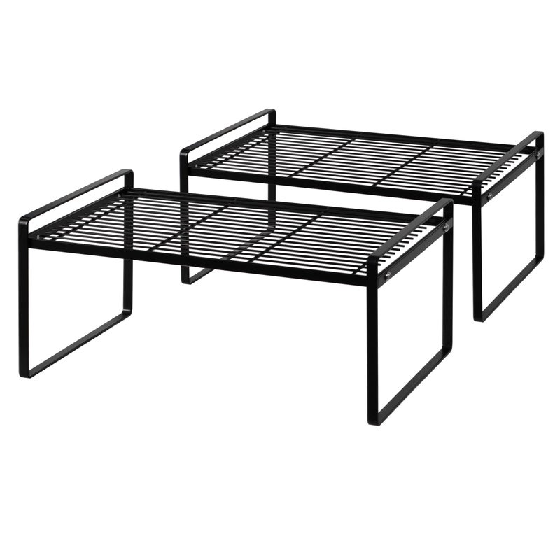 Shantton 2Pack Kitchen Cabinet Shelf Counter Organizer Rack Pantry Storage Bathroom Bedroom Office Table Desk Space Saving Stackable Rust Resistant Non Slip Black Wide L161in W106in H73in