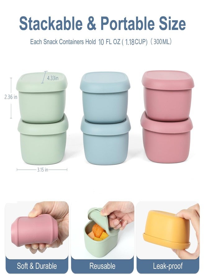 AOEDEO 6 pcs 10 oz Silicone Snack Containers for Kids Silicone Food Storage Containers with Lids, Reusable Small Snack Container, Stackable Silicone Toddler Lunch Box for Daycare, School and Travel - Image 2