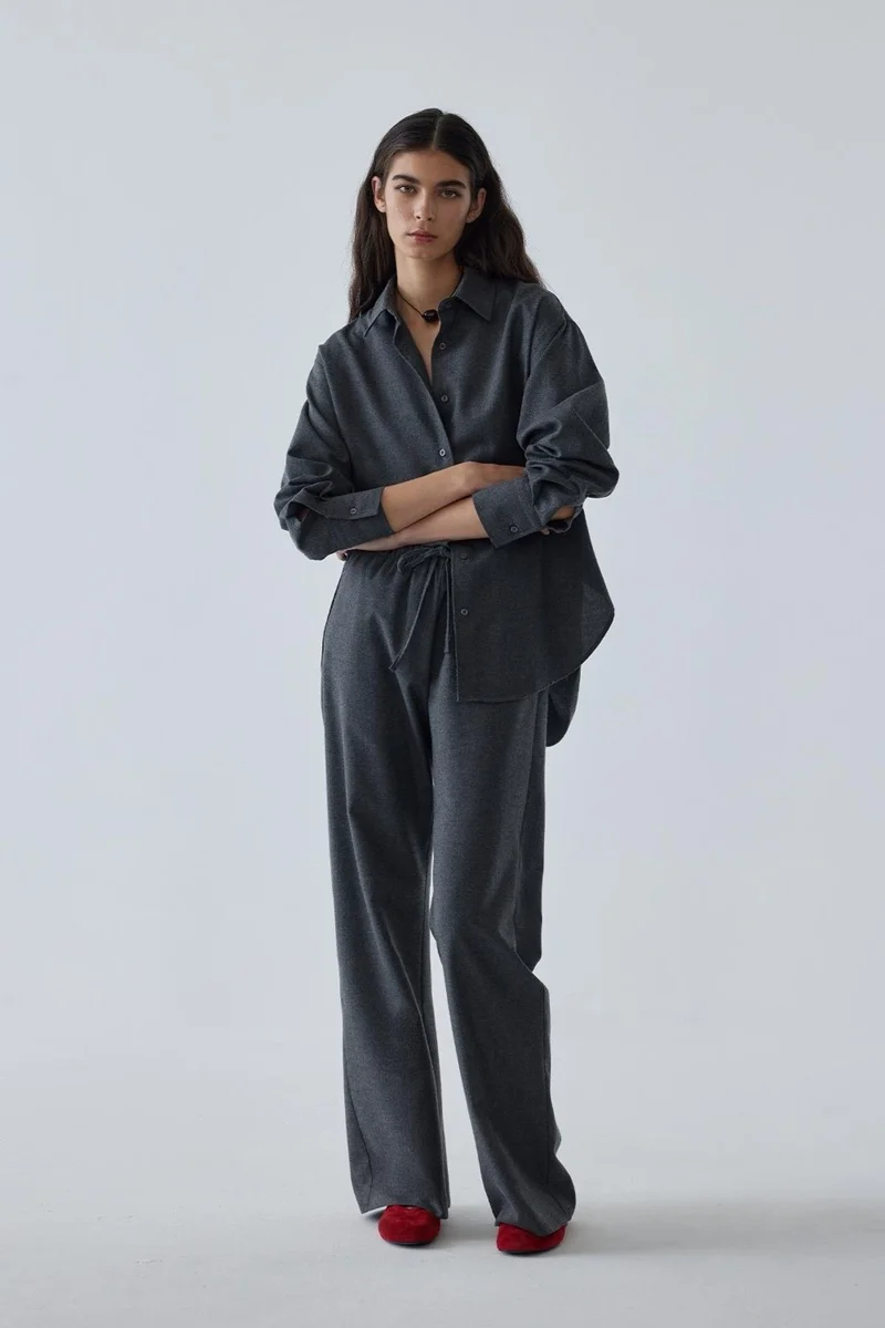 Suud Collection Smoke Jilly Wool Blend Trousers