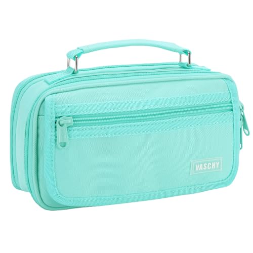 VASCHY Pencil Case Large Pencil Pen Pouch Organizer Holder w Portable Handle School Supplies for KidsTeensStudentsAdults Turq - Image 1