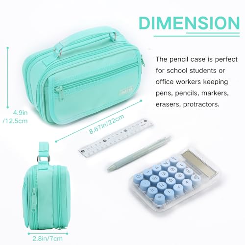 VASCHY Pencil Case Large Pencil Pen Pouch Organizer Holder w Portable Handle School Supplies for KidsTeensStudentsAdults Turq - Image 3