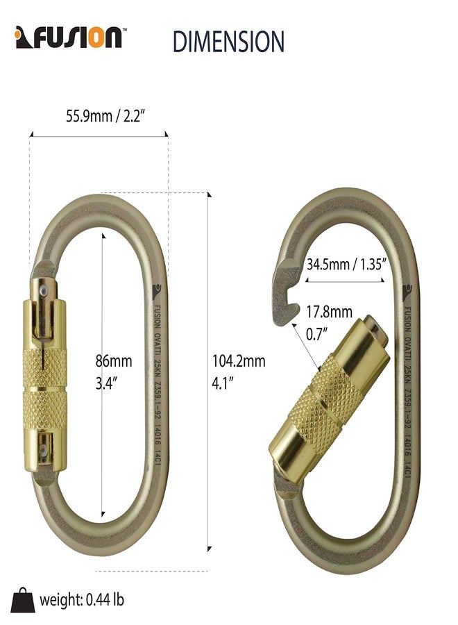 Fusion Climb Ovatti Military Tactical Edition Steel Auto Lock Oval Symmetrical Anchor Carabiner with Captive Eye Pin Gold - Image 3