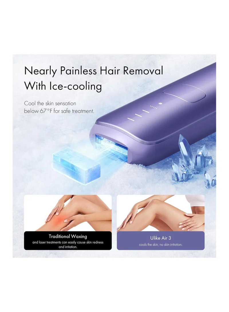 Ulike Ulike Laser Hair Removal device for Women and Men, Air 3 Ice-Cooling IPL Device Hair Removal for Nearly Painless & Long-Lasting Results, 3 Modes & Auto Flashing for Fast Full Body Hair Removal from Home, Purple
