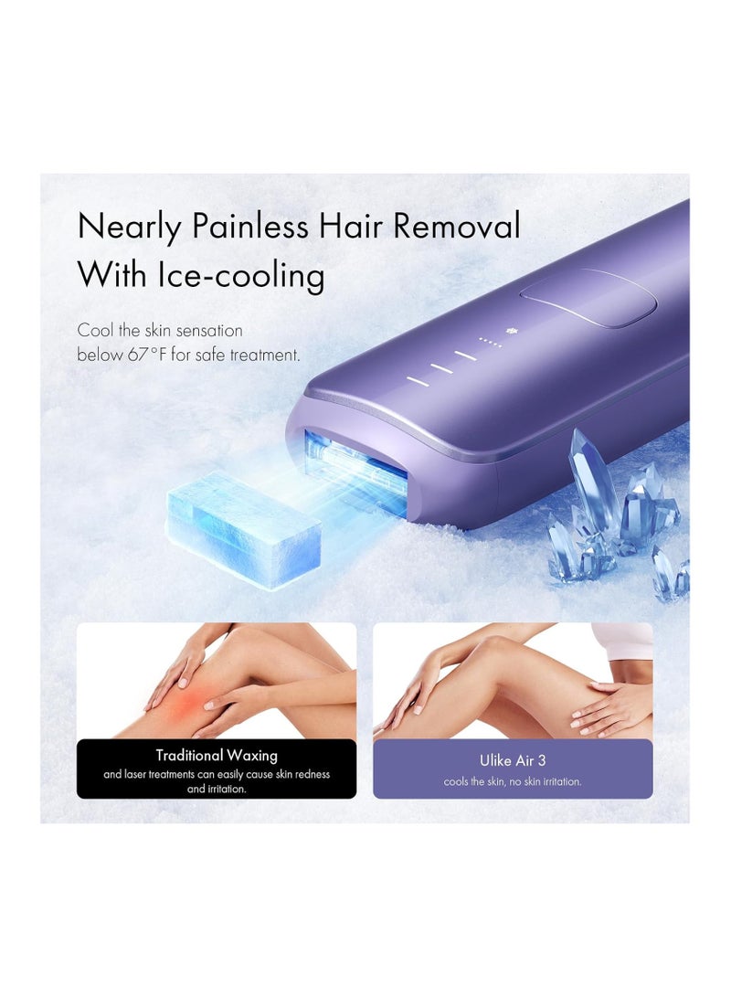 Ulike Laser Hair Removal device for Women and Men, Air 3 Ice-Cooling IPL Device Hair Removal for Nearly Painless & Long-Lasting Results, 3 Modes & Auto Flashing for Fast Full Body Hair Removal from Home, Purple - Image 2
