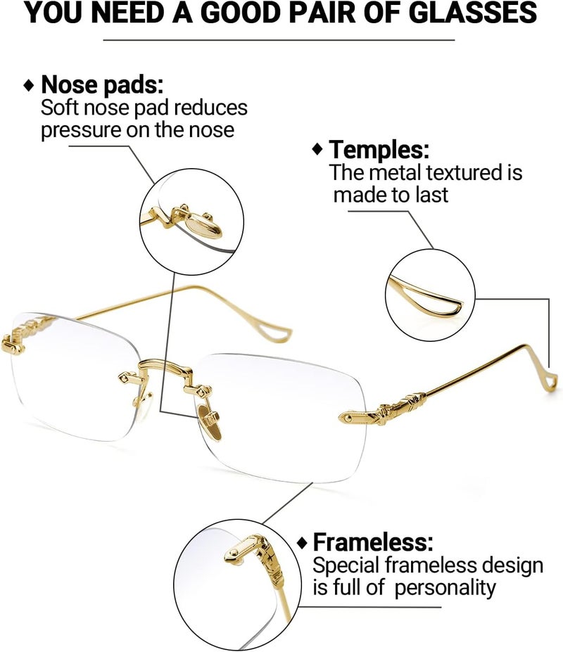 TERAISE Frameless Metal Reading Glasses for Men/Women Blue Light Blocking -Rimless Fashion Comfortable Computer Eyeglasses - Image 4