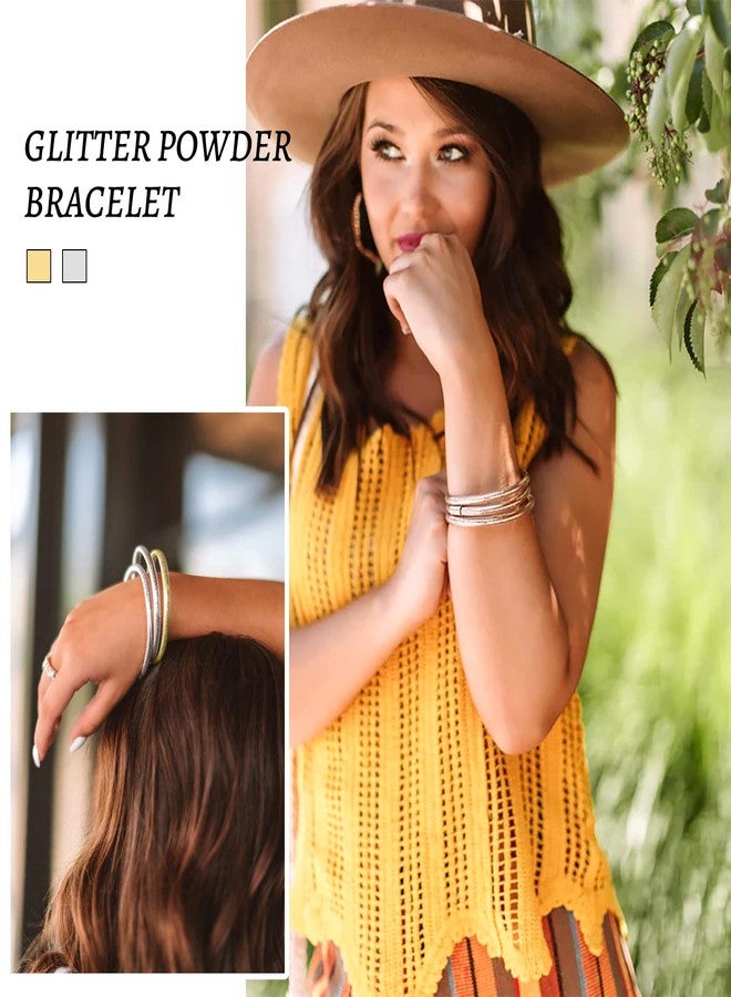 MJartoria Glitter Jelly Bangles Bracelets Set Glitter Filled Jelly Silicone Bracelets for Women (Silver+Champagne Gold) - Image 3