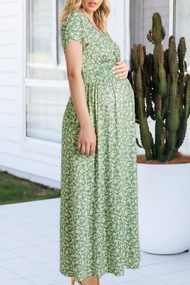 OUGES Maternity Maxi Dress Wrap Baby Shower Pregnancy Dresses for Photoshoot Maternity Outfits Summer Clothes 2026(Floral-8,L) - Image 5