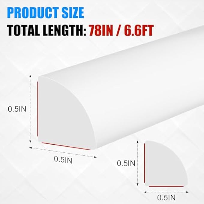 FLEXIBLE QUARTER ROUND MOLDING 78 INCH PEEL AND STICK RUBBER QUARTER ROUND TRIM MOLDING SELF ADHESIVE BENDABLE EDGE TRIM FOR WALL EDGE CORNER COUNTERTOP BATHROOM KITCHEN FLOOR, WHITE - Image 3