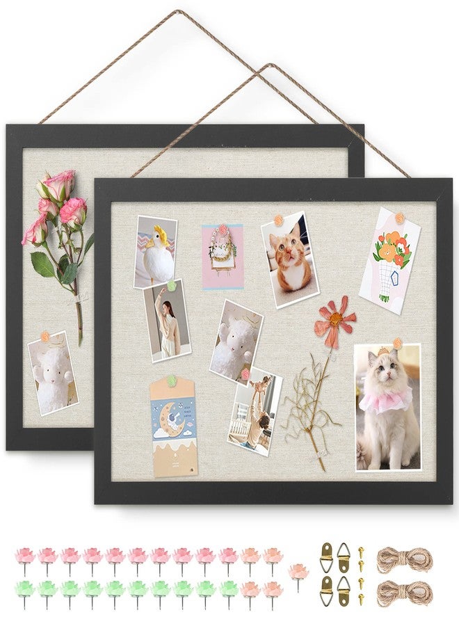 AKTOP 2-Pack Cork Board Bulletin Board 16x11 inch, Small Framed Corkboard with Linen for Wall, Hanging Pin Board Picture Board for Home Office Decor, Cute Vision Board with 25 Pushpins (Classic Black) - Image 1
