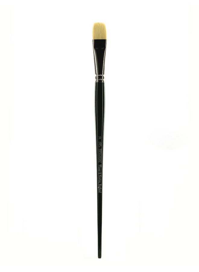 WINSOR & NEWTON Winton Interlocked White Bristle Brush For Oil And Acrylic Painting - Short Flat/Bright - Long Handle - Size - 10, With Maximum Colour Holding Capacity, Even & Consistent Flow  - Image 1